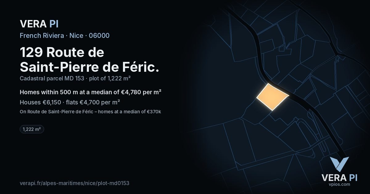 129 Route de Saint-Pierre de Féric, Nice at night – the plot lit, the parcels around coloured by the prices near them