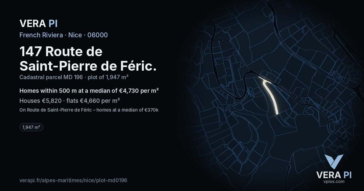 147 Route de Saint-Pierre de Féric, Nice at night – the plot lit, the parcels around coloured by the prices near them