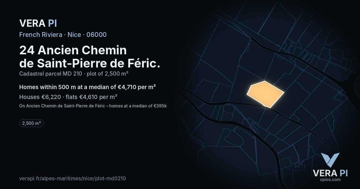 24 Ancien Chemin de Saint-Pierre de Féric, Nice at night – the plot lit, the parcels around coloured by the prices near them