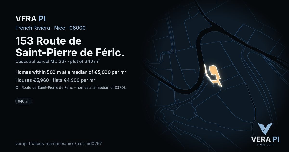 153 Route de Saint-Pierre de Féric, Nice at night – the plot lit, the parcels around coloured by the prices near them
