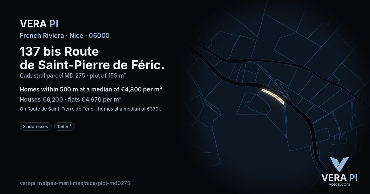 137 bis Route de Saint-Pierre de Féric, Nice at night – the plot lit, the parcels around coloured by the prices near them