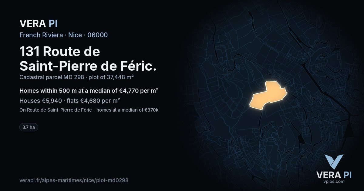 131 Route de Saint-Pierre de Féric, Nice at night – the plot lit, the parcels around coloured by the prices near them