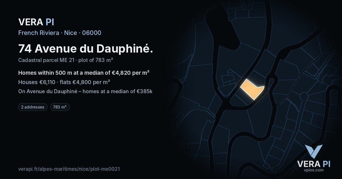 74 Avenue du Dauphiné, Nice at night – the plot lit, the parcels around coloured by the prices near them