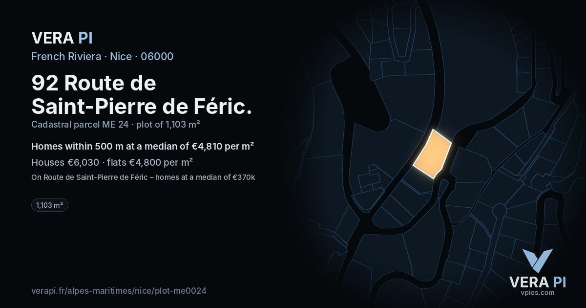 92 Route de Saint-Pierre de Féric, Nice at night – the plot lit, the parcels around coloured by the prices near them