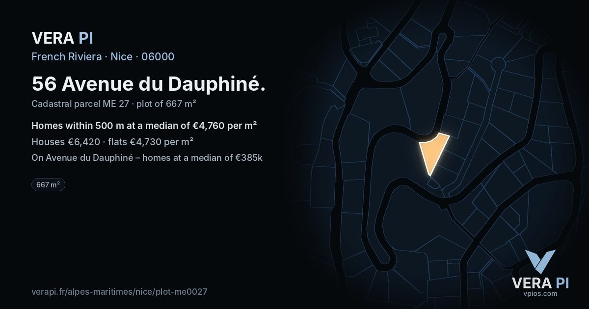 56 Avenue du Dauphiné, Nice at night – the plot lit, the parcels around coloured by the prices near them