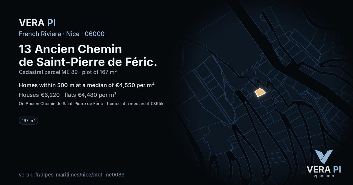 13 Ancien Chemin de Saint-Pierre de Féric, Nice at night – the plot lit, the parcels around coloured by the prices near them