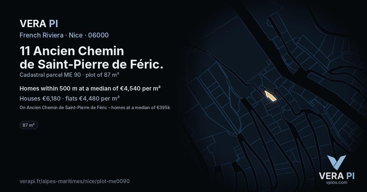 11 Ancien Chemin de Saint-Pierre de Féric, Nice at night – the plot lit, the parcels around coloured by the prices near them