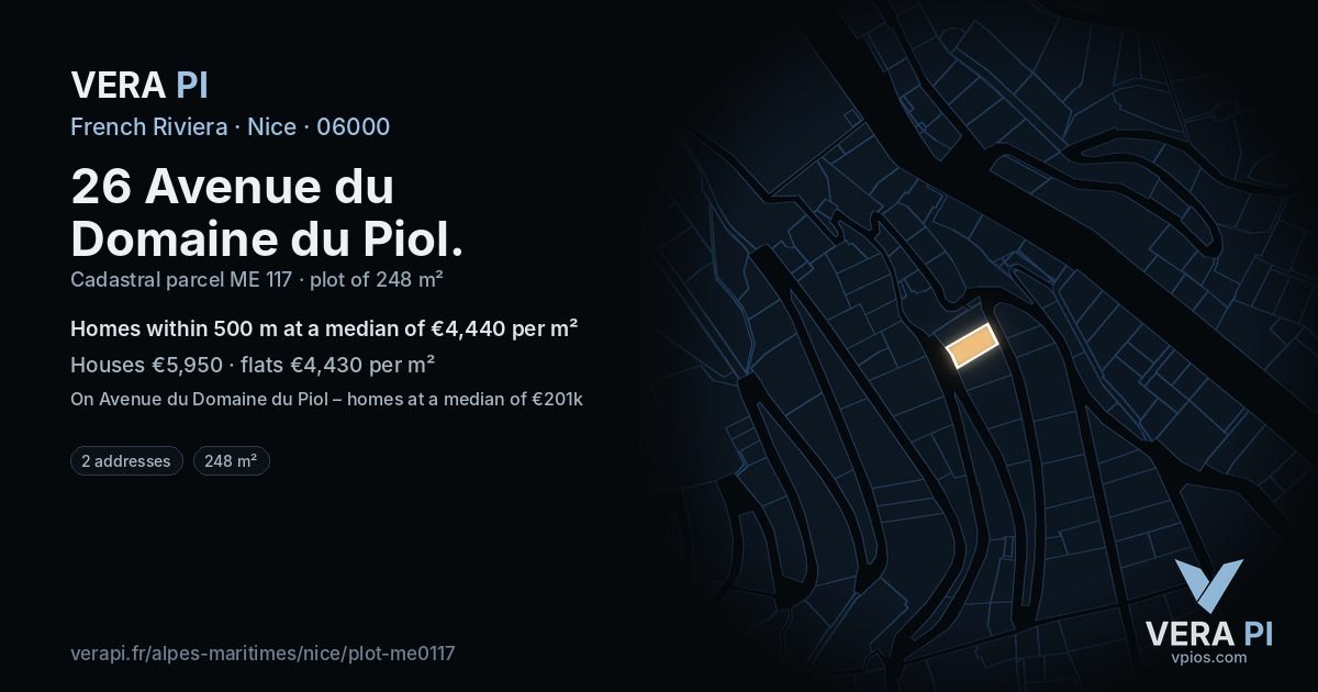 26 Avenue du Domaine du Piol, Nice at night – the plot lit, the parcels around coloured by the prices near them