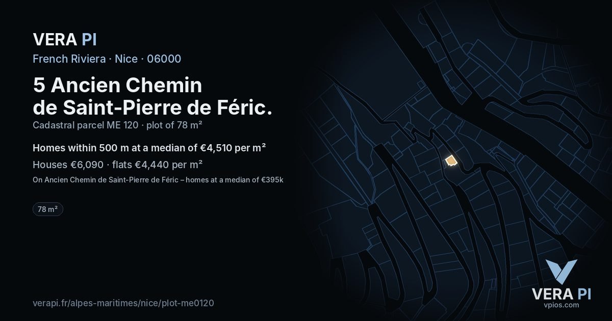 5 Ancien Chemin de Saint-Pierre de Féric, Nice at night – the plot lit, the parcels around coloured by the prices near them