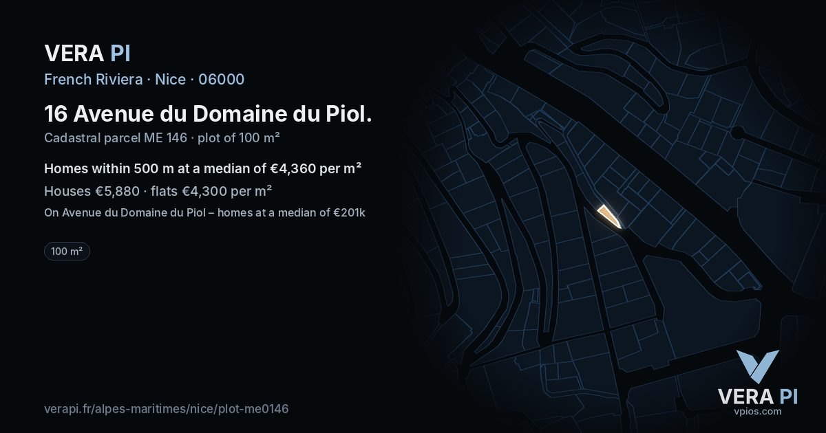 16 Avenue du Domaine du Piol, Nice at night – the plot lit, the parcels around coloured by the prices near them
