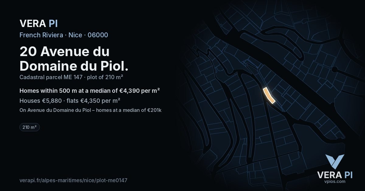 20 Avenue du Domaine du Piol, Nice at night – the plot lit, the parcels around coloured by the prices near them