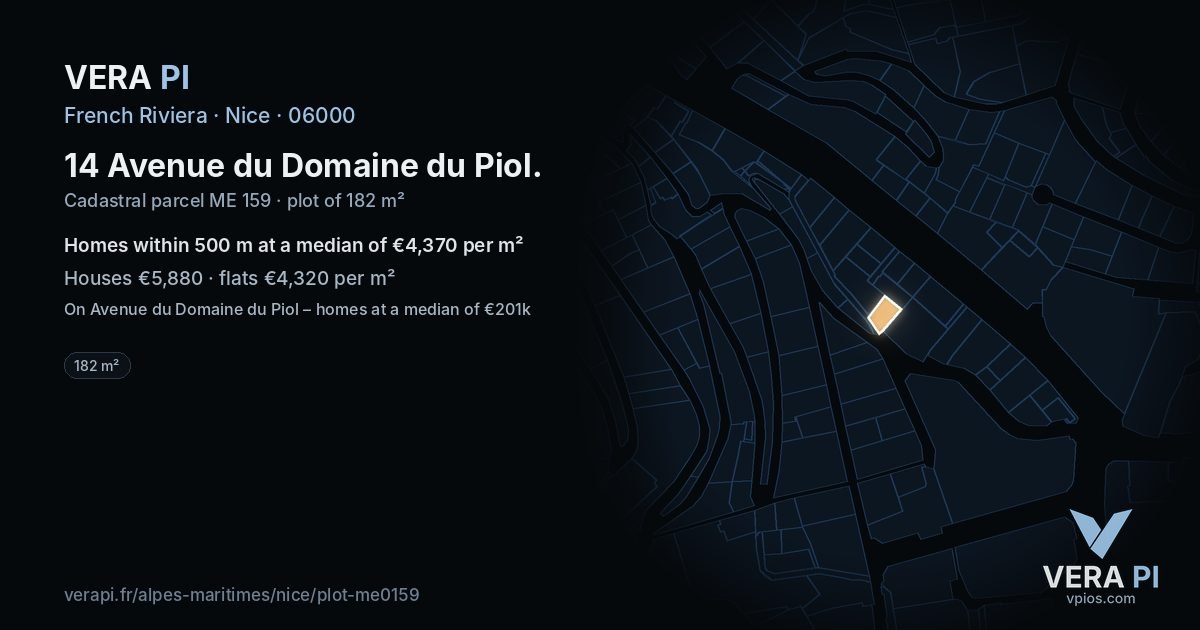 14 Avenue du Domaine du Piol, Nice at night – the plot lit, the parcels around coloured by the prices near them