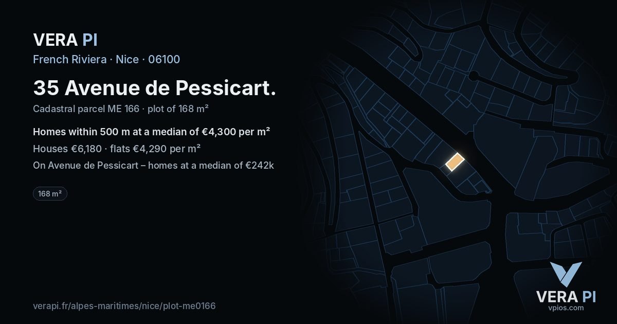 35 Avenue de Pessicart, Nice at night – the plot lit, the parcels around coloured by the prices near them