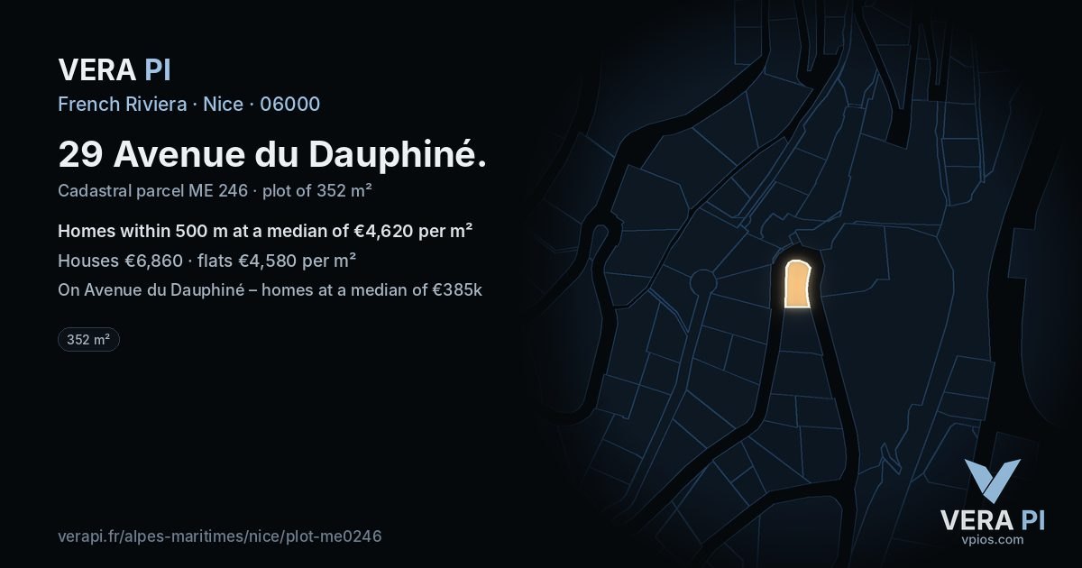 29 Avenue du Dauphiné, Nice at night – the plot lit, the parcels around coloured by the prices near them