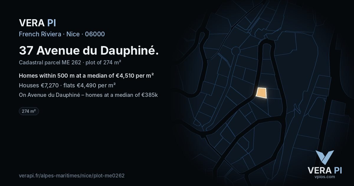 37 Avenue du Dauphiné, Nice at night – the plot lit, the parcels around coloured by the prices near them