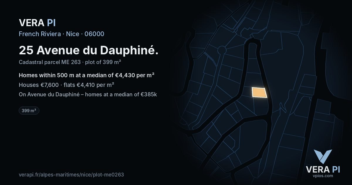 25 Avenue du Dauphiné, Nice at night – the plot lit, the parcels around coloured by the prices near them