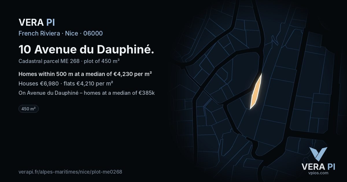 10 Avenue du Dauphiné, Nice at night – the plot lit, the parcels around coloured by the prices near them