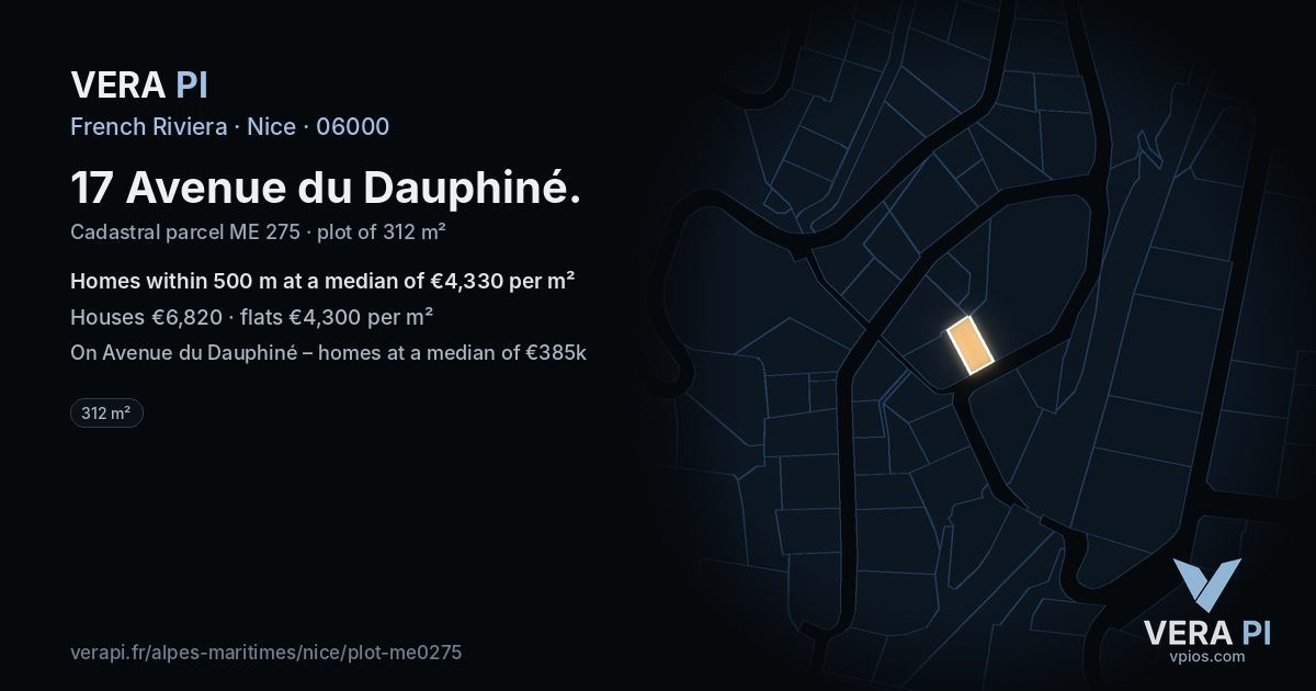 17 Avenue du Dauphiné, Nice at night – the plot lit, the parcels around coloured by the prices near them