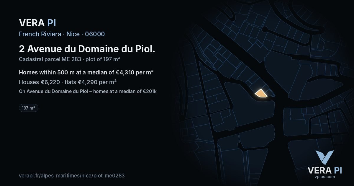 2 Avenue du Domaine du Piol, Nice at night – the plot lit, the parcels around coloured by the prices near them