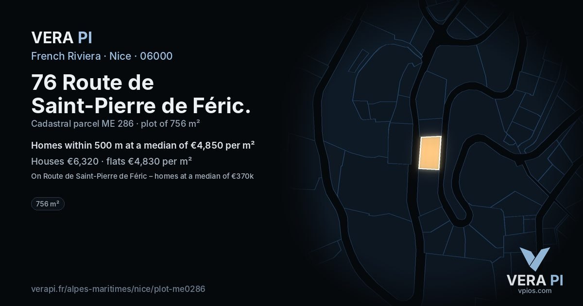 76 Route de Saint-Pierre de Féric, Nice at night – the plot lit, the parcels around coloured by the prices near them