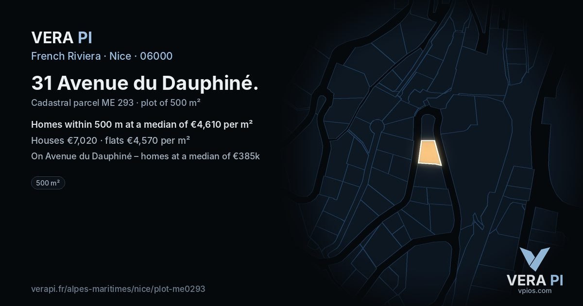 31 Avenue du Dauphiné, Nice at night – the plot lit, the parcels around coloured by the prices near them