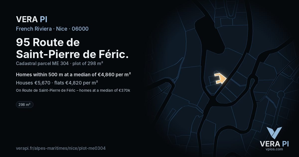 95 Route de Saint-Pierre de Féric, Nice at night – the plot lit, the parcels around coloured by the prices near them