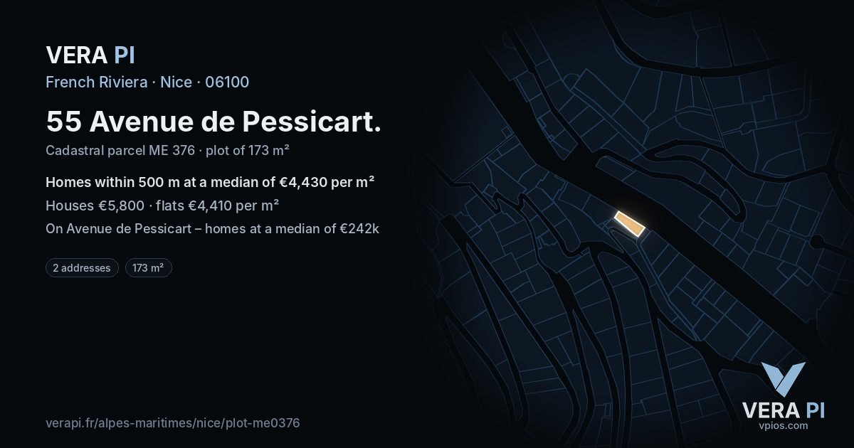 55 Avenue de Pessicart, Nice at night – the plot lit, the parcels around coloured by the prices near them