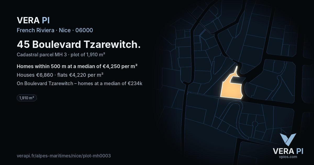 45 Boulevard Tzarewitch, Nice at night – the plot lit, the parcels around coloured by the prices near them