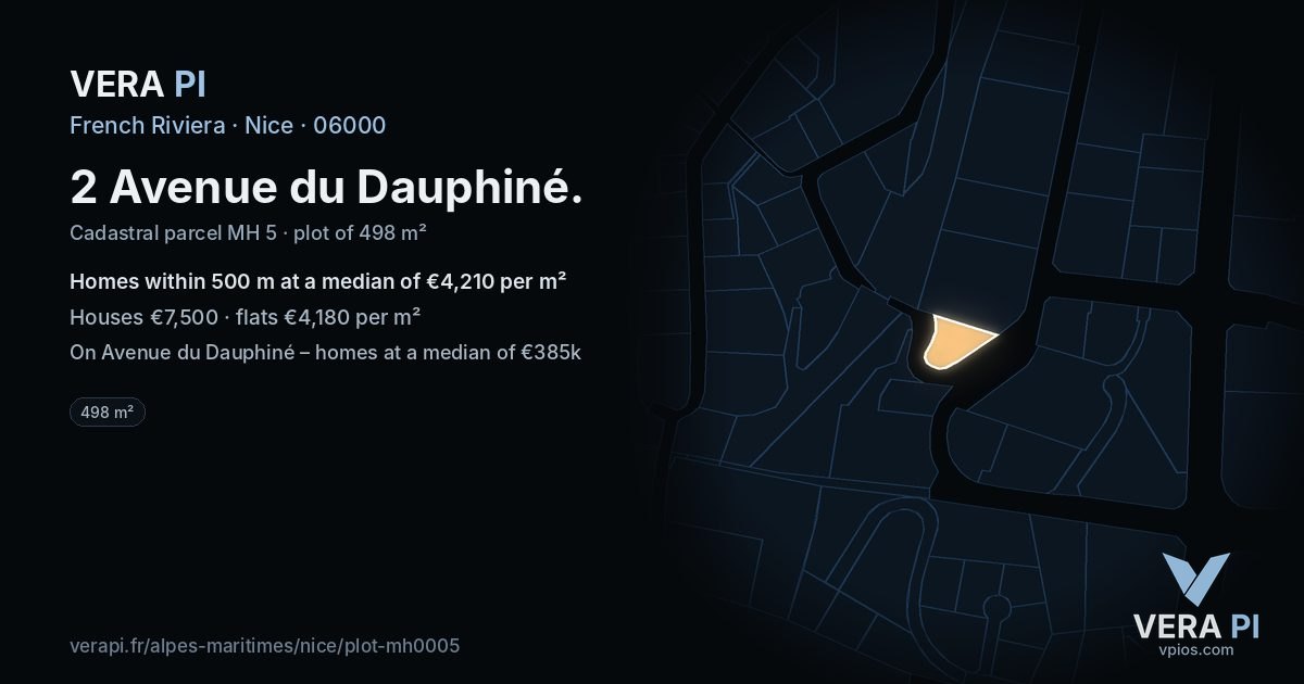 2 Avenue du Dauphiné, Nice at night – the plot lit, the parcels around coloured by the prices near them