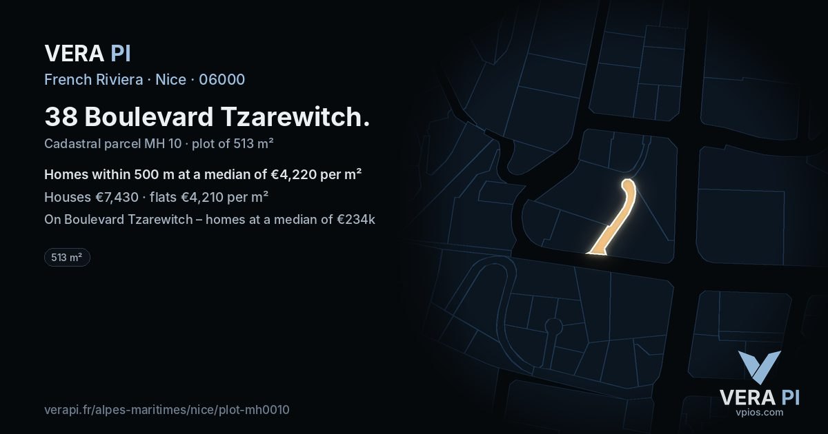 38 Boulevard Tzarewitch, Nice at night – the plot lit, the parcels around coloured by the prices near them