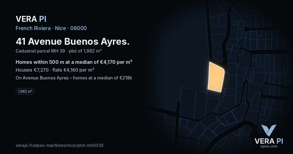 41 Avenue Buenos Ayres, Nice at night – the plot lit, the parcels around coloured by the prices near them