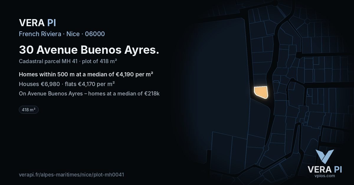 30 Avenue Buenos Ayres, Nice at night – the plot lit, the parcels around coloured by the prices near them