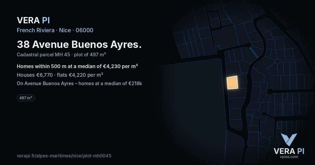 38 Avenue Buenos Ayres, Nice at night – the plot lit, the parcels around coloured by the prices near them