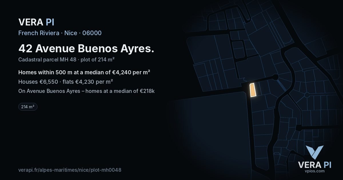 42 Avenue Buenos Ayres, Nice at night – the plot lit, the parcels around coloured by the prices near them