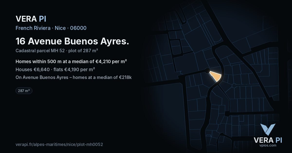 16 Avenue Buenos Ayres, Nice at night – the plot lit, the parcels around coloured by the prices near them
