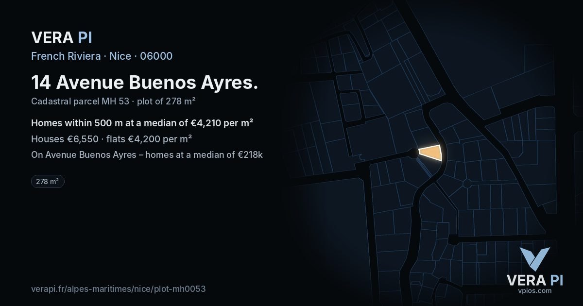 14 Avenue Buenos Ayres, Nice at night – the plot lit, the parcels around coloured by the prices near them
