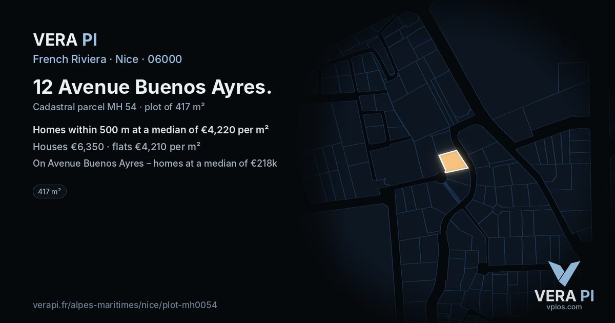 12 Avenue Buenos Ayres, Nice at night – the plot lit, the parcels around coloured by the prices near them