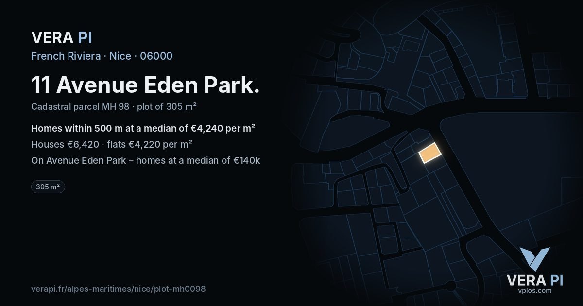 11 Avenue Eden Park, Nice at night – the plot lit, the parcels around coloured by the prices near them