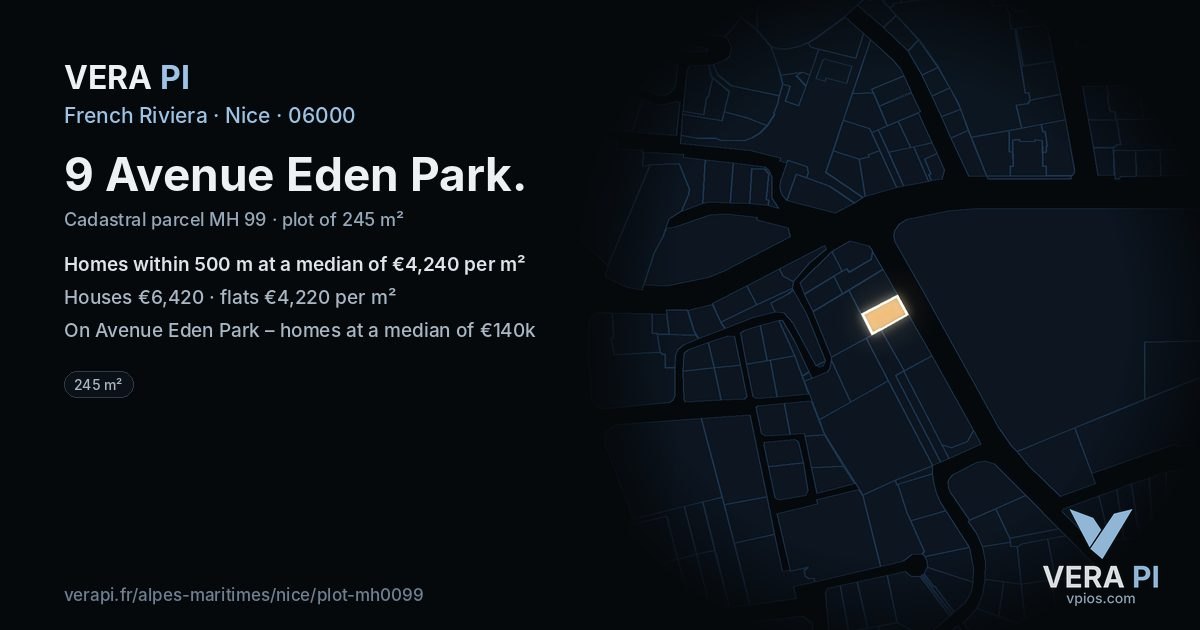9 Avenue Eden Park, Nice at night – the plot lit, the parcels around coloured by the prices near them
