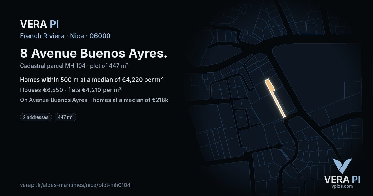 8 Avenue Buenos Ayres, Nice at night – the plot lit, the parcels around coloured by the prices near them