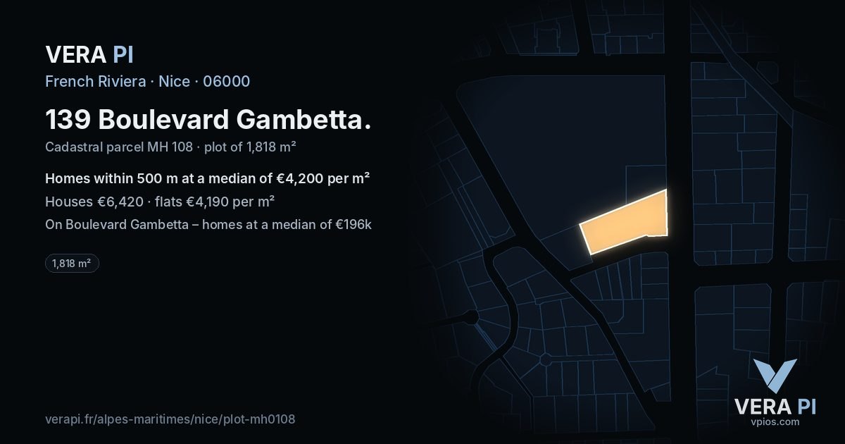 139 Boulevard Gambetta, Nice at night – the plot lit, the parcels around coloured by the prices near them