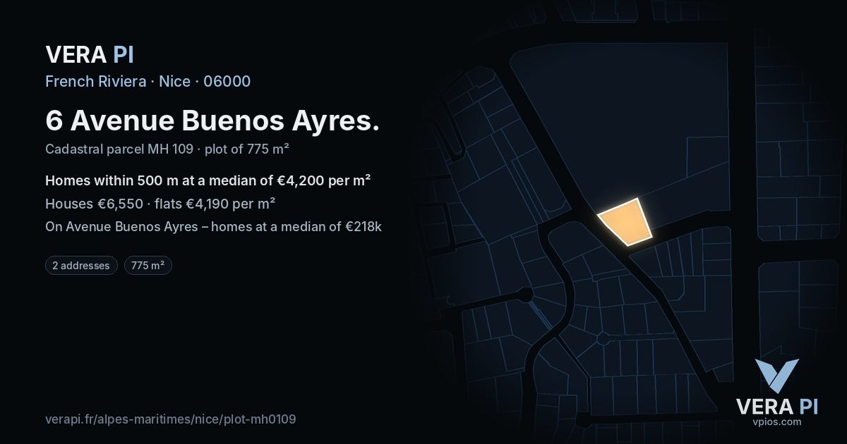 6 Avenue Buenos Ayres, Nice at night – the plot lit, the parcels around coloured by the prices near them