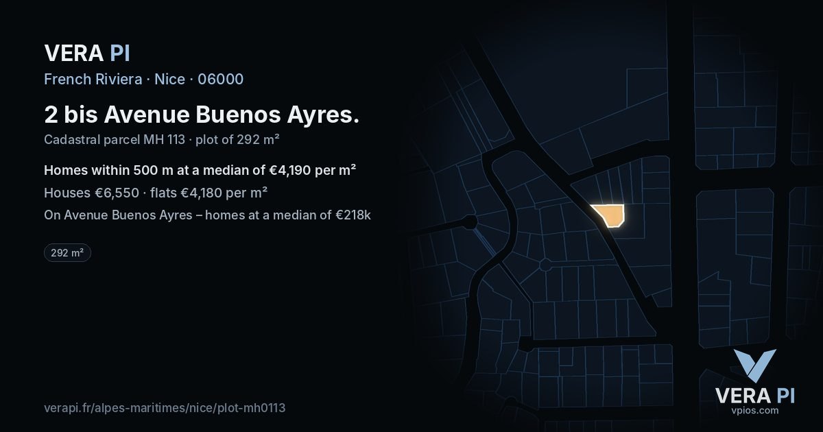 2 bis Avenue Buenos Ayres, Nice at night – the plot lit, the parcels around coloured by the prices near them