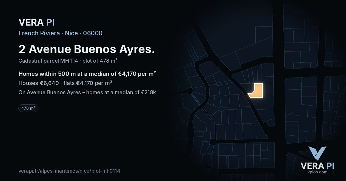 2 Avenue Buenos Ayres, Nice at night – the plot lit, the parcels around coloured by the prices near them