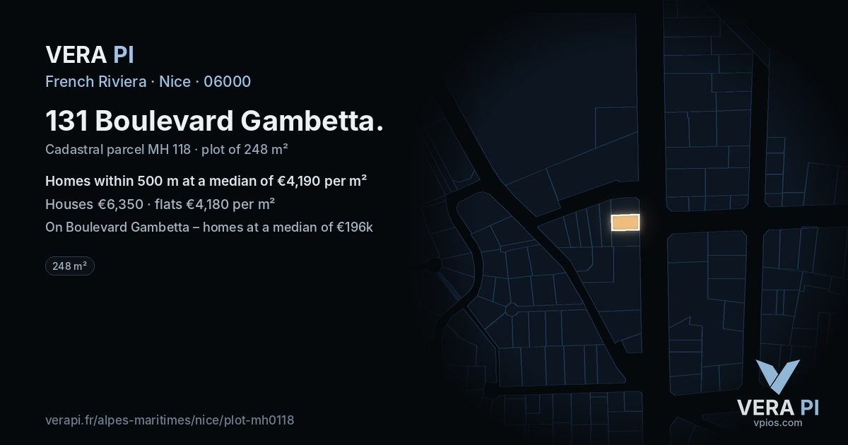 131 Boulevard Gambetta, Nice at night – the plot lit, the parcels around coloured by the prices near them