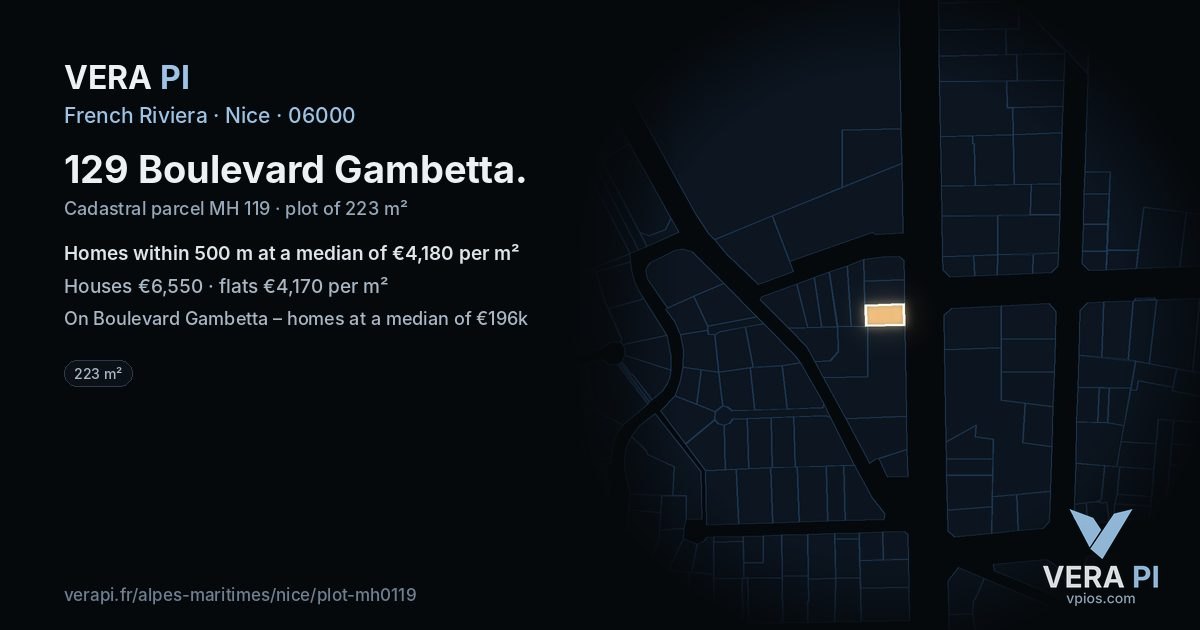 129 Boulevard Gambetta, Nice at night – the plot lit, the parcels around coloured by the prices near them