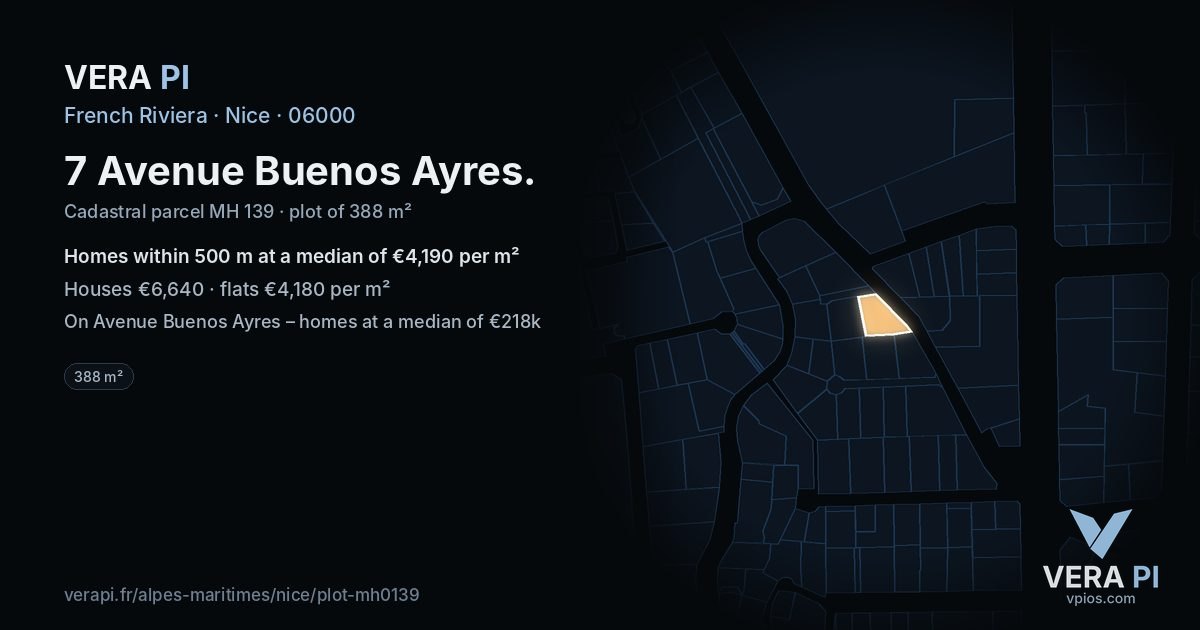 7 Avenue Buenos Ayres, Nice at night – the plot lit, the parcels around coloured by the prices near them