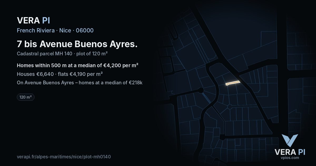 7 bis Avenue Buenos Ayres, Nice at night – the plot lit, the parcels around coloured by the prices near them
