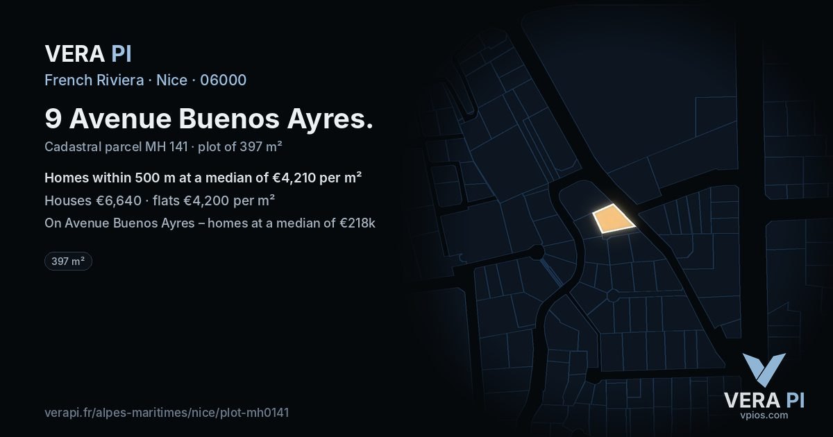 9 Avenue Buenos Ayres, Nice at night – the plot lit, the parcels around coloured by the prices near them