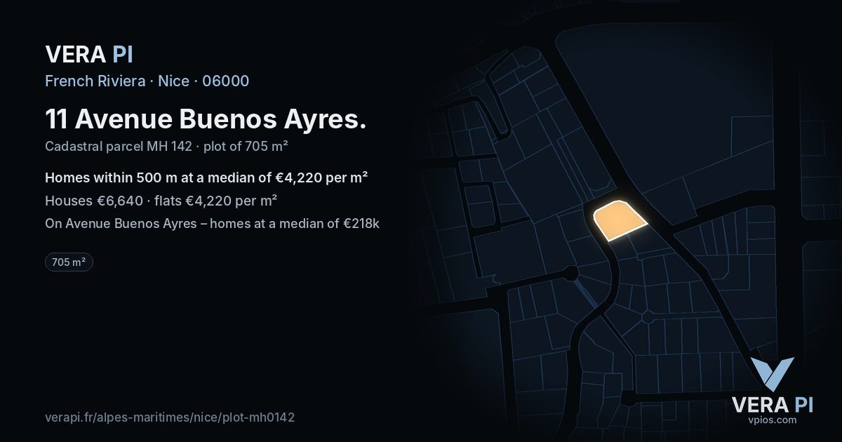11 Avenue Buenos Ayres, Nice at night – the plot lit, the parcels around coloured by the prices near them